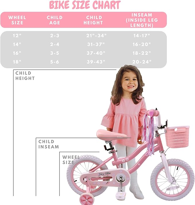 Girls Bike for Kids 2-5, Kids Bike with Training Wheels, Basket, Coaster Brake, Streamers, 12 14 16 inch Pink Pedal Bike for Kids, Birthday Gift