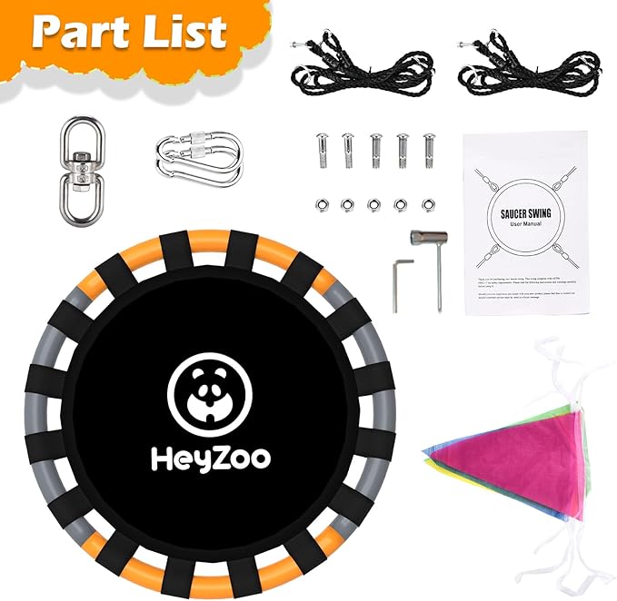 Saucer Swing, 40 Inch Swing Sets for Backyard and Outdoor Playground, 900lbs Weight Capacity, with 360 Degree Swivel, Gifts for Kids, Grey and Orange