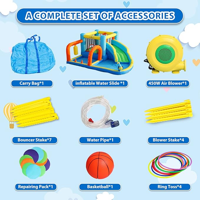 Inflatable Water Slide,Bounce House with Slide for Indoor Party,Bouncy Castle with for Kids Outdoor, Water Slides for Backyard,Inflatable Jumper Bounce House