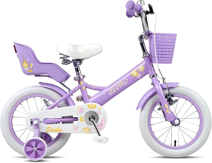 Glerc Sasha Girls Bike, 12-20 Inch Kids Bike for Children Ages 2-13 Years, Kids Bicycle with Doll-Seat & Basket & Training Wheels, Multiple Colors