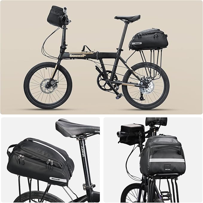 HUNTVP Bike Trunk Bag Bike Rear Seat Bag Waterproof Bike Pannier Bag 17L for Bicycle Cargo Rack Saddle Bag Bicycle Commuter Bag Shoulder Bag Laptop Pannier Rack Bicycle Bag (Black)