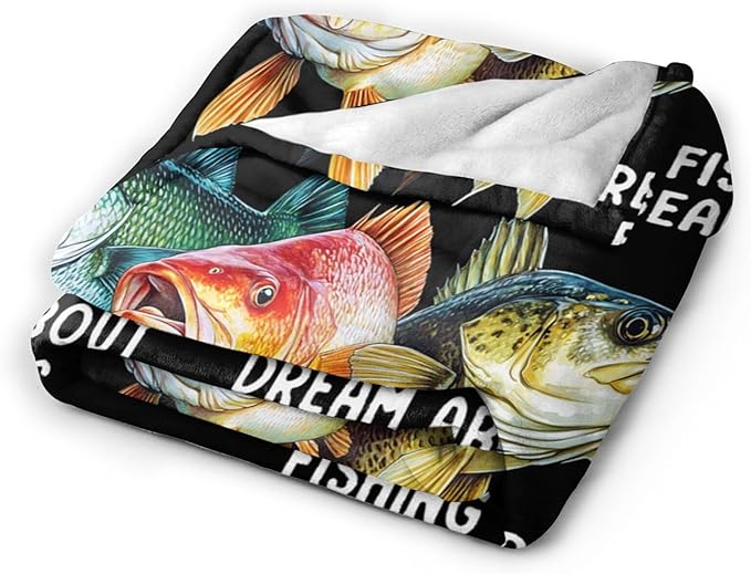 Fishing Blanket Fleece Soft Warm Plush Bass Fishing Throw Blankets Lightweight Plush Fuzzy Cozy Fish Blanket Gifts for Lovers Men Women Suitable for Couch Sofa Bed 80"X60"