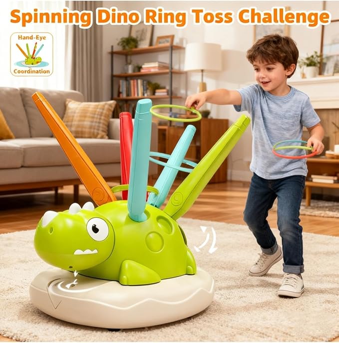 3 in 1 Dinosaur Rocket Launcher, Spinning Dinosaur Toy with Remote Control, Musical Jump and Toss, Indoor & Outdoor Sports Toys