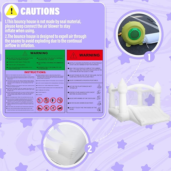 AKSPORT Inflatable Bounce House,White Castle Bounce House for Kids 3-6 Indoor & Outdoor Inflatable Bouncer House with Slide & Air Blower & Balloons for Kids Birthday Party,Wedding Party