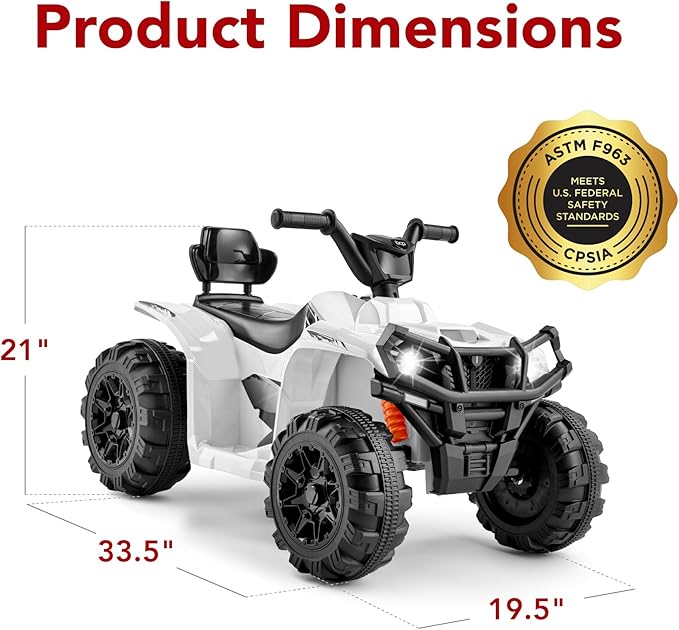Best Choice Products 12V Kids Ride-On Electric ATV, 4-Wheeler Quad Car Toy w/Bluetooth Audio, 2.4mph Max Speed, Treaded Tires, LED Headlights, Radio - White