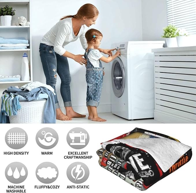 Motorcycle Blanket for Mens, Dirt Bike Flannel Throw Blanket, Fleece Soft Cozy Stuff Blankets Gift for Women Men Couch Sofa Bed 80" x 60"