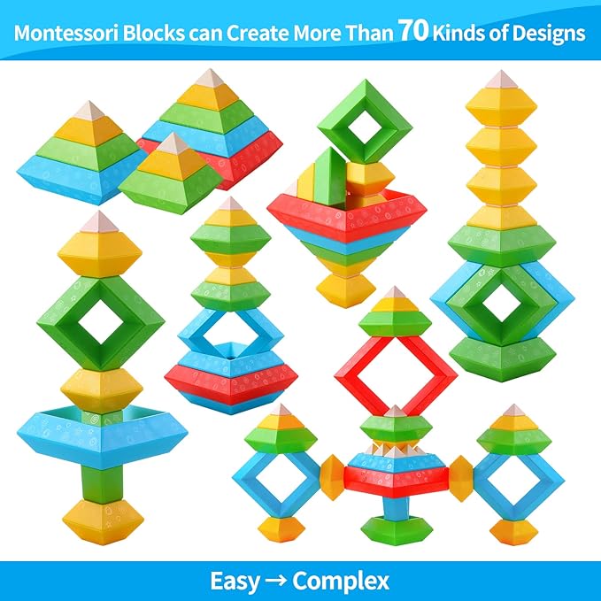 Montessori Toys for 1 2 3 4 Year Old Boys Girls Toddlers Preschool Learning Activities 30Pcs Building Blocks Stacking Educational Toys STEM Sensory Gifts for Kids Age 1-2 2-4