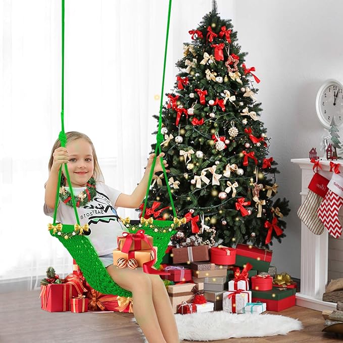 JKsmart Swing Seat for Kids Heavy Duty Rope Play Secure Children Swing Set,Perfect for Indoor,Outdoor,Playground,Home,Tree,with Snap Hooks and Swing Straps,440 lbs Capacity,Green