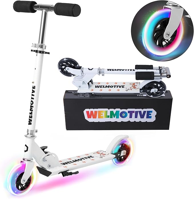 Kick Scooter for 3+Years Old Boys & Girls Lightweight, Foldable, Aluminum Frame, and Adjustable Handlebars, Rear Brake, and Flashing Light up Wheels