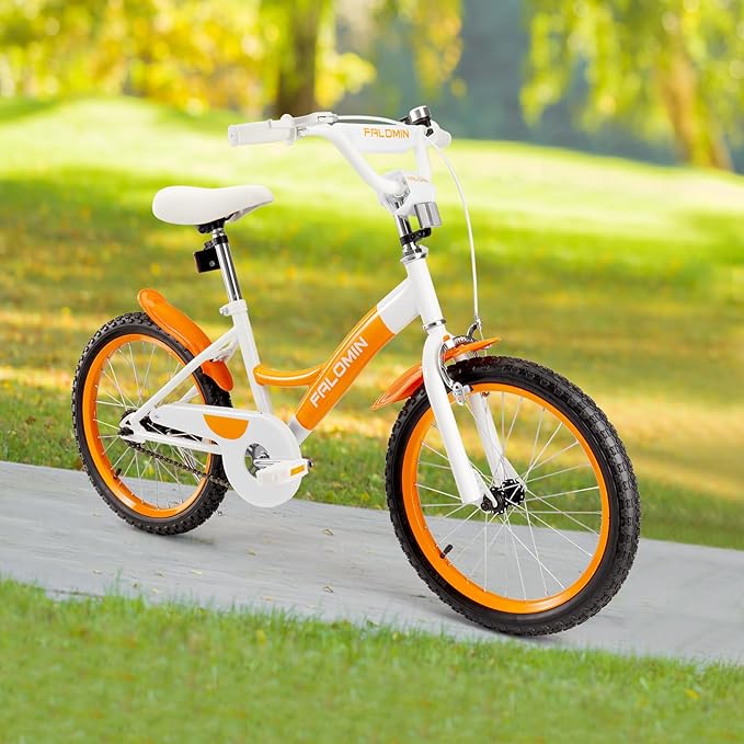 14/16/18 Inch Children’s Bike for Toddlers Kids Ages 3-9, Safe Non-Slip Tires, Removable Training Wheels, Coaster Brake, Easy Assembly, Perfect for Boys and Girls, Orange