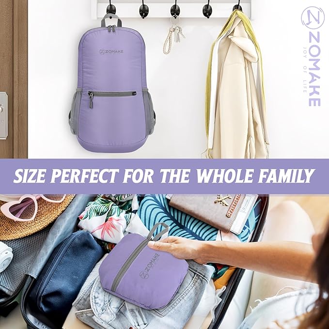 ZOMAKE Ultra Lightweight Hiking Backpack 20L - Packable Small Backpacks Water Resistant Daypack for Women Men(Lavender)