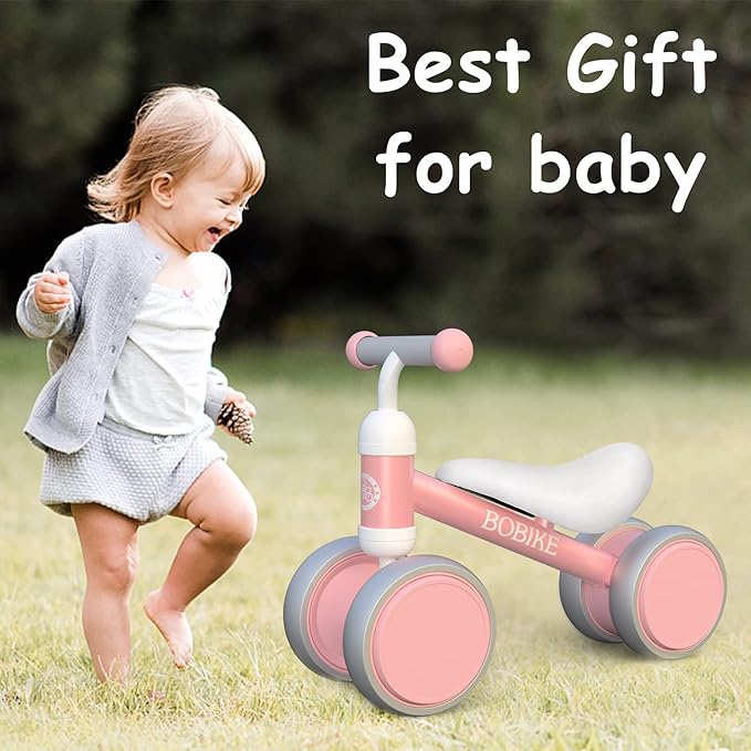 Baby Balance Bike Toys for 12-36 Months Kids Toy Boy Girls Gifts Toddler Best First Birthday Gift Children Walker No Pedal Infant 4 Wheels Bicycle (Pink)