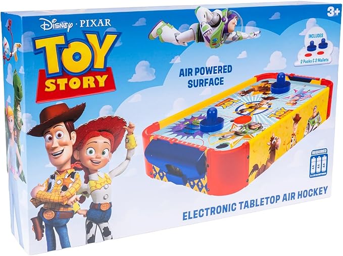 World Tech Toys Toy Story Air Hockey Table for Kids - Buzz & Woody Tabletop Game with Puck, Pushers & Air Flow System - Disney Pixar Licensed - Kids 4+