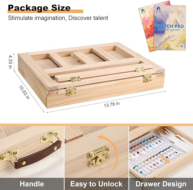 Painting Supplies Set, 49 Pieces Watercolor Painting Kit with Wooden Tabletop Easel, Includes Watercolor Paints, Brushes, Palette, Canvas Panels and Painting Pads, for Artists, Student, Adults, Kids