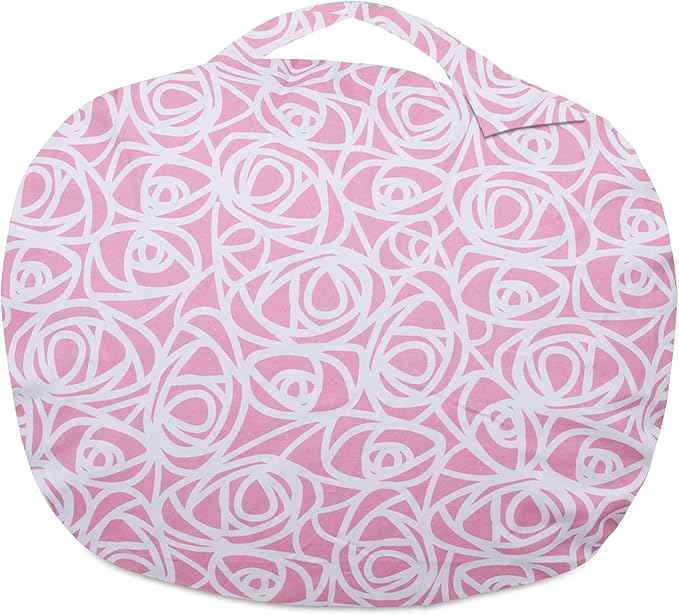 Posh Creations Kids Stuffed Animal Storage Bean Bag Chair Cover - Childrens Toy Organizer, Large-38in, Canvas Roses Pink