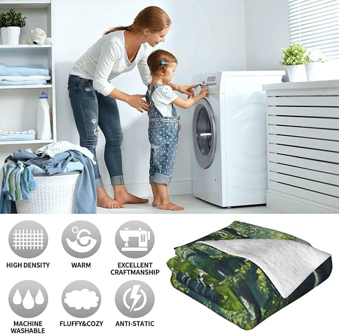 Forest Landscape Blanket, Forest Green Tree Fleece Blanket Gifts for Boys Girls, Warm Cozy Soft Flannel Stuff for Bed Sofa Couch 60" x 50"