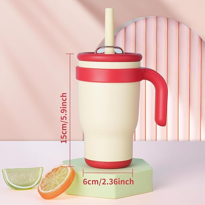 14oz Toddler Sippy Cup Vacuum Insulated Stainless Steel Kids Cup with Handle, Spill-Proof Straw, Leak-Proof Travel Cup for Home or On-the-Go