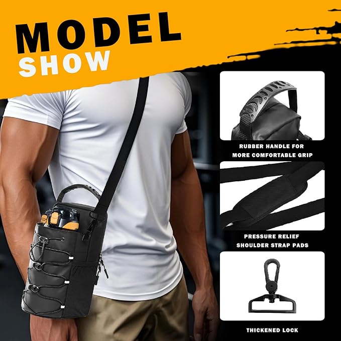 Magnet gym bag for Men and Women,Magnetic Sling Pocket Bottle ,Holds A 40 OZ Mug,Magnetic Water Bottle Holder for GymGym Bag for Gym,Sports, Trave for Cycling(Black)