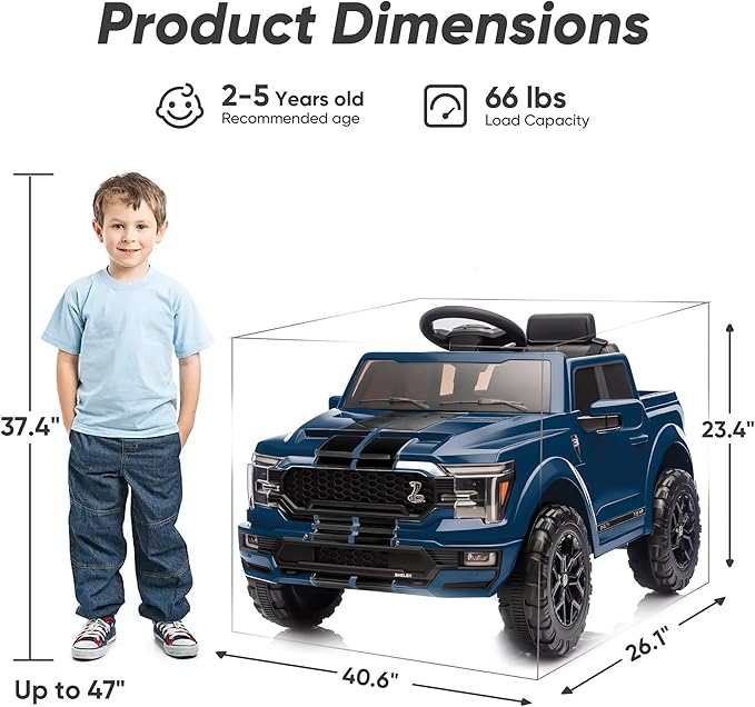 Licensed Ford Shelby F-150 Kids Ride on Car Truck, 12V Toddler Electric Car for Kids Ages 3-6 w/Remote Control - Blue