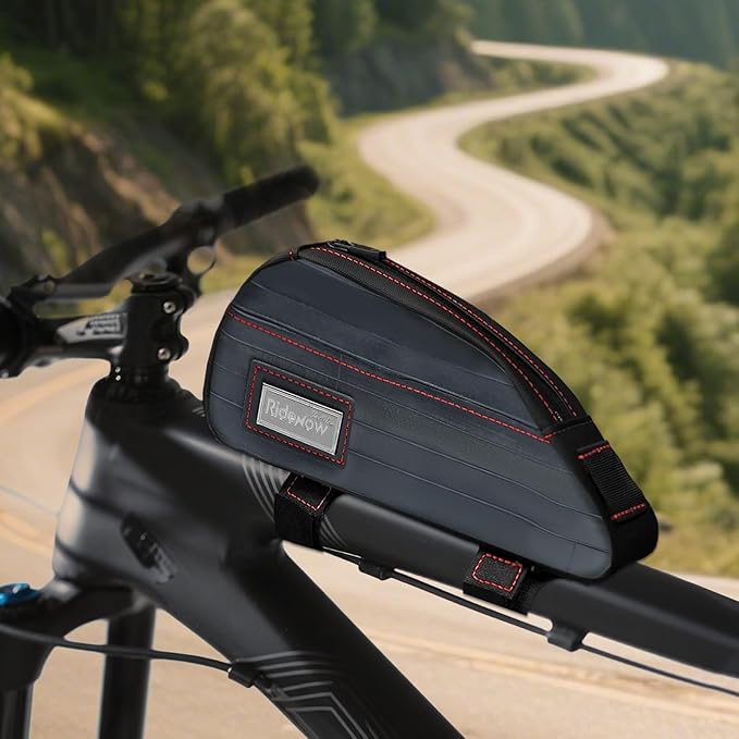 RideRow Bike Top Tube Bag Bicycle Front Frame Bag Waterproof Bike Pouch Pack,Phone Bag Cycling Accessories Pouch for Mountain Road Bike Black