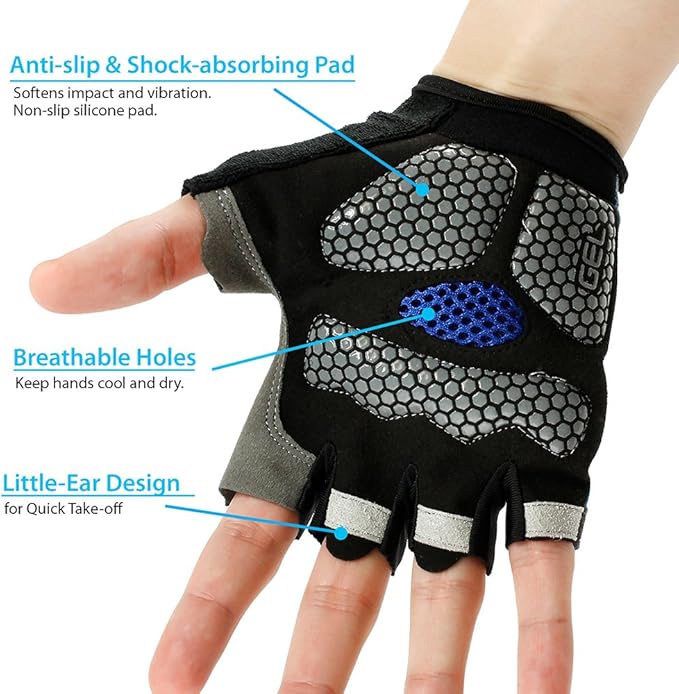GEARONIC Mens Cycling Gloves, Fingerless Mountain Bike Gloves for Men, Breathable MTB bicycle gloves, Gel Padded Road biking gloves, Anti-slip Road Motorcycle Gloves for Men/Women, Half Finger Guantes
