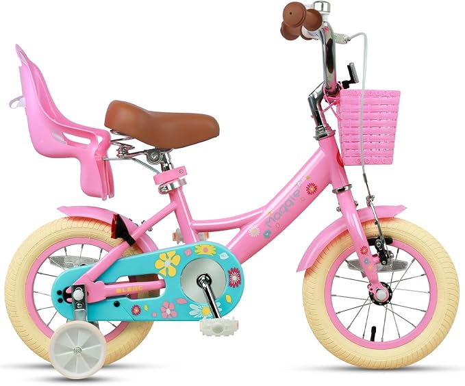 Glerc Maggie Girls Bike, 12-20 Inch Kids Bike for 2-13 Years Old Children, Princess Style Kids Bicycle with Doll-Seat & Basket & Training Wheels, Multiple Colors