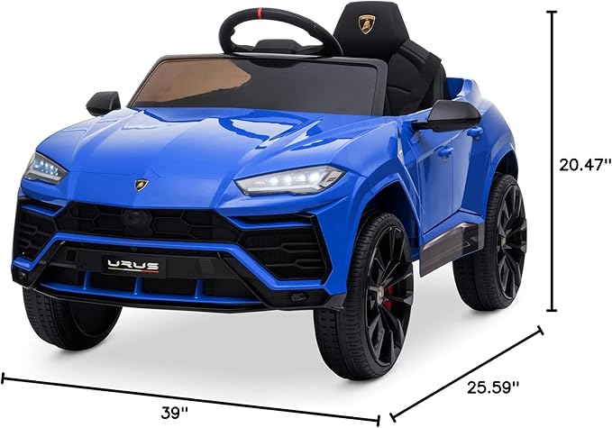 Kidzone Ride On Car 12V Lamborghini Urus Kids Electric Vehicle Toy w/Parent Remote Control, Horn, Radio, Port, AUX, Spring Suspension, Opening Door, LED Light - Blue