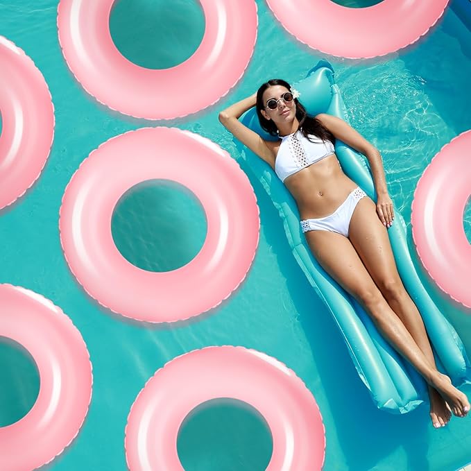 ShinyRelief 4 Pcs Inflatable Pool Floats 33 Inch Swim Rings for Adults Colorful Swim Inner Tube Swimming Ring Raft Float Toys for Beach Swimming Pool Party Supplies(Light Pink)