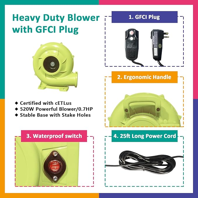 Inflatable Bounce House with Double Slide, Water Bounce Castle with Slide,Water Slide with Splash Pool, Water Cannon, Climbing Wall, Basketball Hoop, Backyard Water Slide for Kids