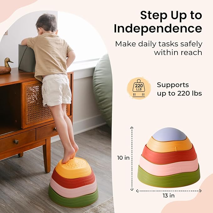 Tiny Land Stepping Stones for Kids, 5pcs Non-Slip Toddler Stepping Stones, Sensory Stepping Stones for Promoting Toddler's Balance & Coordination Skills, Stepping Stones for Toddlers 3-5