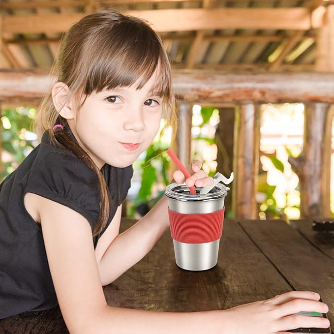 Yummy Sam Stainless Steel Cups with Silicone Straws & Lids,12oz Kids Tumblers Dishwasher Safe, Unbreakable Metal Toddler Cups with for Cold and Hot Drinks, Spill-proof, 5 Pack