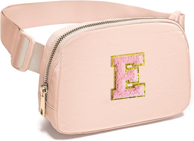 Gitus 6 7 8 9 10 Year Old Girl Gifts Belt Bag Fanny Pack Crossbody Bags with Initial Letter Patch Things for Teen Girls Easter Gifts for Girls Travel Essentials(Coral Pink-E)