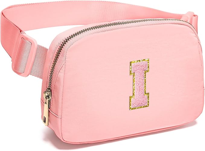 Gitus Customizable Belt Bag Fanny Pack for Girls Age 6-8 & 8-10 with Initial - Trendy Teen Girl Gifts (Light Pink-I)