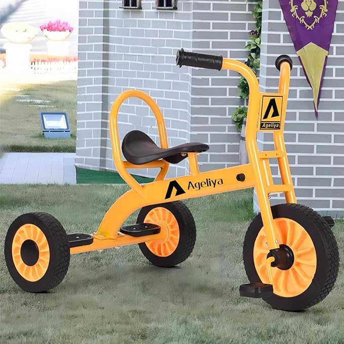 Kids Tricycle for Preschool Ages 3+, Ideal Outdoor Playground & Daycare Yard Trike, Durable Metal Pedal Trike, Sturdy Carbon Steel Frame, Solid Rubber Wheels, for Boys and Girls