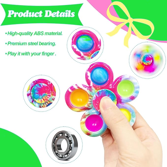 5Pcs Fidget Spinner Bulk Toys, ADHD Autism Fidgets for Teens Toddler, Sensory Pop it Fidget Toys Pack, Party Favors Gifts for Kids 8-12 3-5, Classroom Prizes for Girls Boys Students