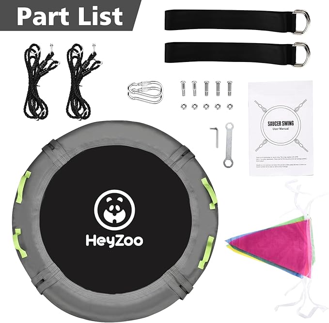 48 inch Tree Swing, Larger Saucer Flying Swing for Whole Family, 900lbs Weight Capacity, with Adjustable Hanging Straps, for Outdoor Playground, Gray