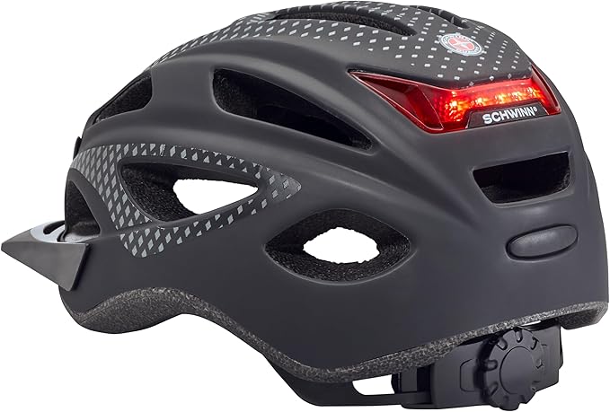 Schwinn Beam Lighted Helmet for Adults, Size 58 - 62 cm for Riders Ages 14+, Rear LED Light, Reflective Strips, Adjustable Dial and Straps, 17 Air Vents, Removable Visor, Adult Bike Helmet