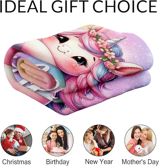 Unicorn Blanket Gifts for Girls, Custom 60 x 80 Inches Women Monogram Blanket with Name - Personalized Cute Pink Initial Throw for Unicorn Lovers
