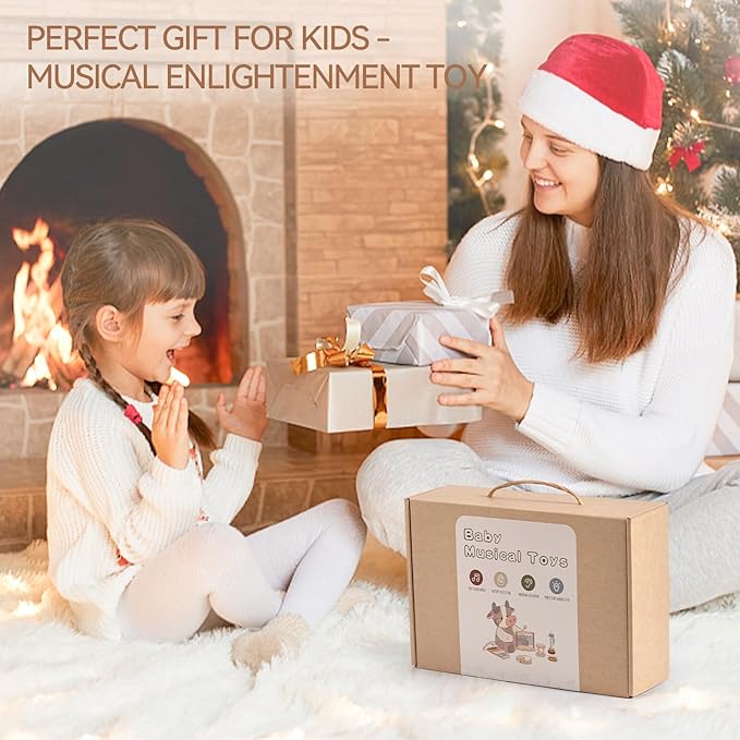 Baby Musical Instruments-Montessori Wooden Musical Toys for Toddlers | Modern Boho Kids Musical Instruments | Wooden Percussion Instruments Set Toys with Xylophone Birthday Gift