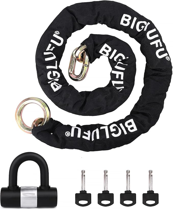 BIGLUFU Motorcycle Chain Lock 120cm/4ft Heavy Duty Bike Chain Lock Anti-Theft Durable Cut Proof 14mm Thick Security Bicycle Chain with 4Keys 16mm U Lock for Moped,Scooter,Motorcycles
