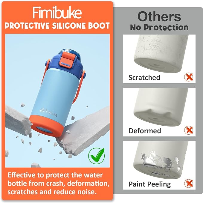 Fimibuke Kids Insulated Water Bottle with Pop-Open Straw & Spout 2-in-1 Lid, 14oz Leak Proof 18/8 Stainless Steel Vacuum Tumbler, BPA-Free Kids Cup For Travel School Girls Boys Toddler 2Packs