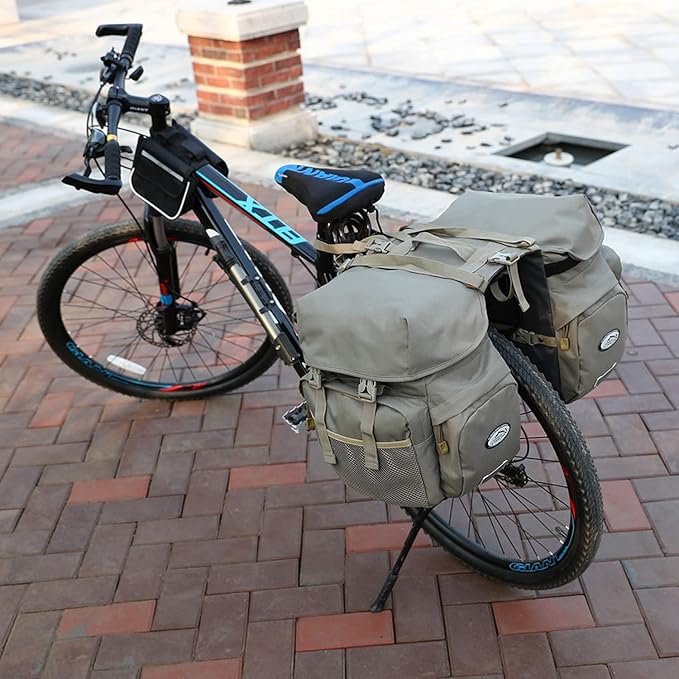 Dreamoon 50L Bike Panniers, Waterproof Bicycle Commuting Bag Saddle Bags with Rain Cover, Bike Rear Seat Bag Carrier with Reflective Trim, Cycling Organizer for Width Less Than 6.3 inches Rack (Gray)