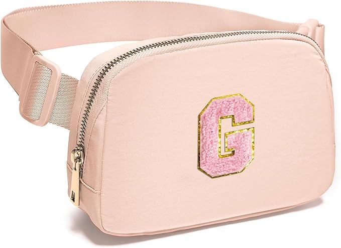 Gitus 6 7 8 9 10 Year Old Girl Gifts Belt Bag Fanny Pack Crossbody Bags with Initial Letter Patch Things for Teen Girls Easter Gifts for Girls Travel Essentials(Coral Pink-G)