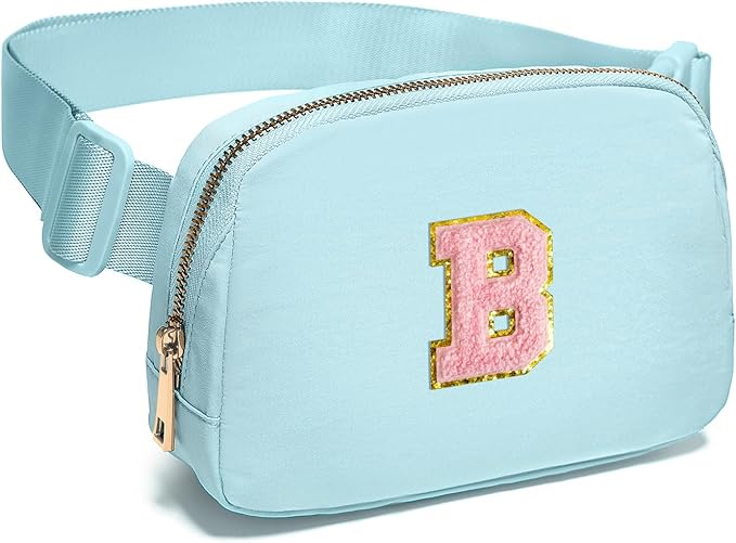 Gitus Gifts for 7 8 9 10 11 Year Old Girls Belt Bag Fanny Pack Crossbody Bags with Initial Letter Patch Birthday Gifts for Daughter Sister Friends Teen girls (Icing Blue-B)