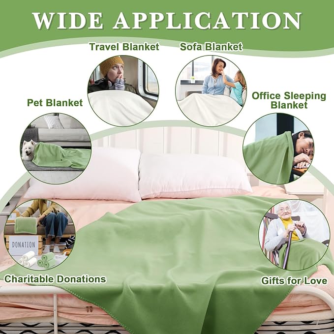 Newwiee 24 Pcs Fleece Throw Blankets Bulk Outdoor Wedding Guest Gifts Soft Lightweight Sleepover Lap Blankets Pet Home Sofa Couch Office Donation Homeless, 50 x 60 Inch (Light Green/White)