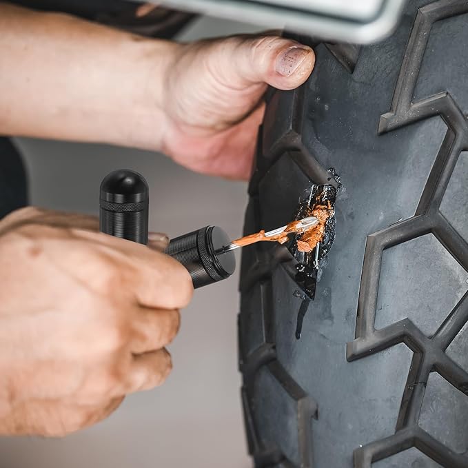 HARFINGTON Tubeless Bicycle Tire Repair Kit Bike Patch Tool Fix Puncture Flat with Plug Tool and Plugs for MTB Road Bicycle Tires, Black