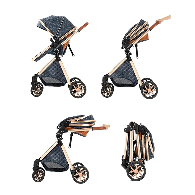 2 in 1 Baby Stroller with Bassinet Mode, Reversible Infant Pram, One-Click Folding, Newborn Travel Stroller, Convertible Toddler Standard Pram Carriage (X2US-Khaki)