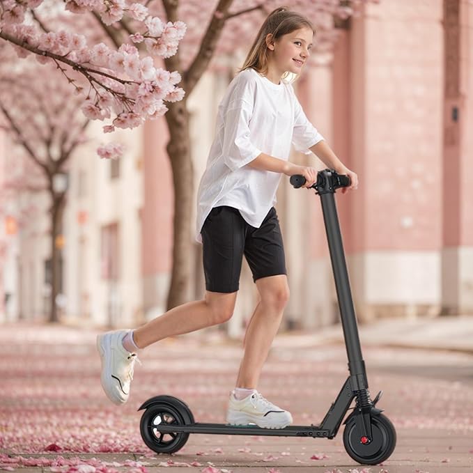 Caroma Electric Scooter for Kids Ages 6-14, 250W Motor Foldable Kids Electric Scooter,160 Mins Ride Time & 3 Speeds (6/10/15 Mph), LED Display & Dual Brake,Best Gift for Girls and Boys