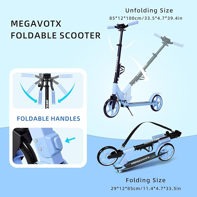 Foldable Kids Scooter with 8 inch Sturdy Wheels - Scooters for Kids, Teens, Adults Ages 8+, Adjustable Handlebar, Gift for Boys&Girls, 220lbs Max Load, Bearing ABEC7,Cup Holder