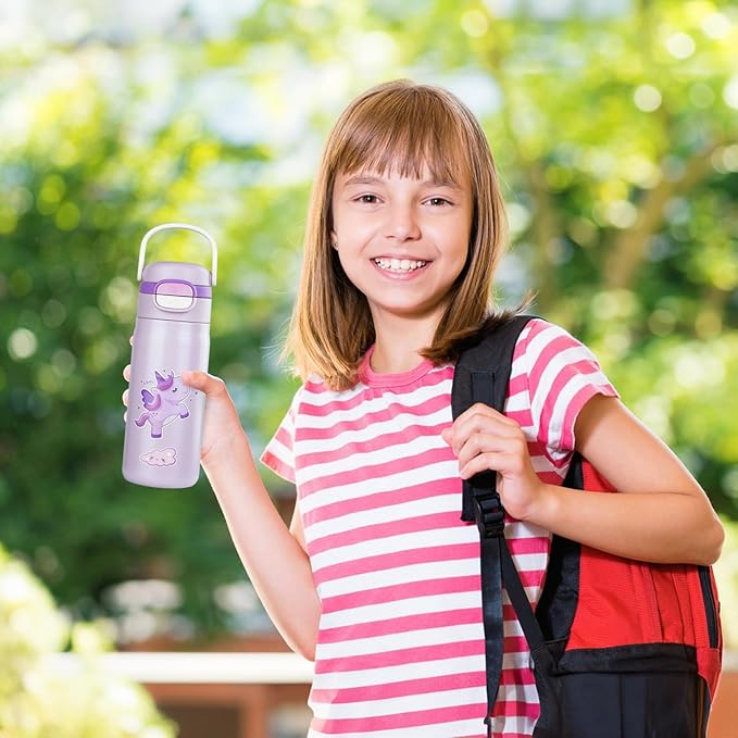 Water Bottle for Kids,Insulated Bottle with Straw, Vacuum Insulated Water Bottle for Boys&Girls, Leak-proof Insulated Tumbler(Purple, Unicorn)